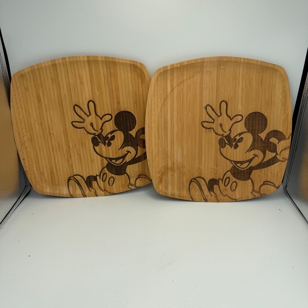 Disney Parks Mickey Mouse Bamboo Plate Set of 2 Square Wood Serving Trays 11"